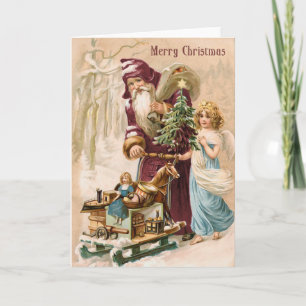 Santa en Angel Vintage Kerst Kaart