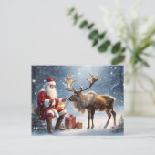 Santa en een rendierkunst briefkaart (Staand voorkant)