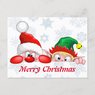 Santa en Elf Cute en grappige tekenaars die naar d Briefkaart