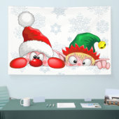 Santa en Elf Cute en grappige tekenaars die naar d Spandoek (Beurs)