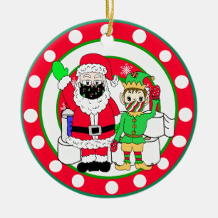 Santa- en Elves-maskers en toiletpapier Keramisch Ornament