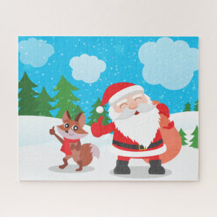 Santa- en Fox-kerstsneuspuzzel Legpuzzel