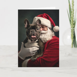 Santa en Franse Bulldog Feestdagen Kaart