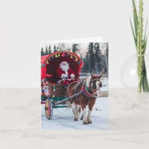 Santa en het Pinto trekpaard kleurrijke wagen Kaart