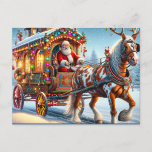 Santa en Ierse Cob Paard Met Antlers Briefkaart