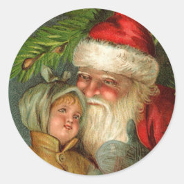Santa en Kind BFF  Kunst Kerst Kaarten Ronde Sticker