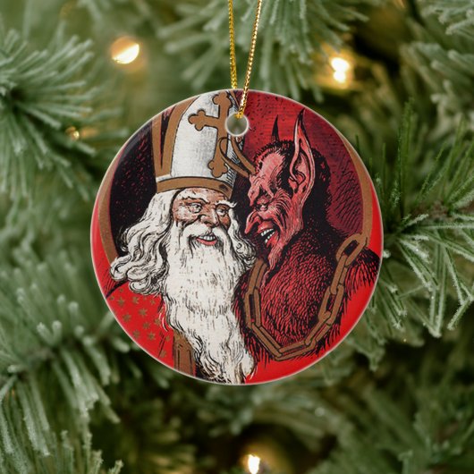 Santa en Krampus Keramisch Ornament (Boom)