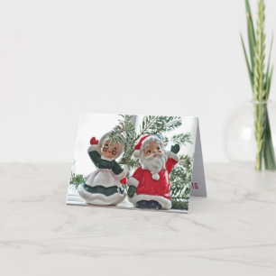 Santa en Mrs Claus, figines, pijnboompjes, Feestdagen Kaart