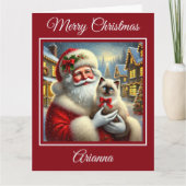 Santa en Ragdoll Kitten in het kerstdorp Kaart (Voorkant)