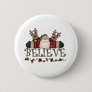 Santa en Reindeer Believe Ronde Button 5,7 Cm