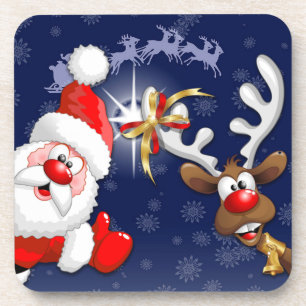 Santa en Reindeer Merry Christmass Happy Cartoon Bier Onderzetter
