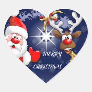 Santa en Reindeer Merry Christmass Happy Cartoon Hart Sticker