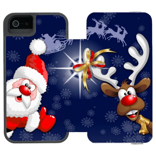 Santa en Reindeer Merry Christmass Happy Cartoon Incipio iPhone Portemonnee Hoesje (Agenda Open)