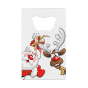 Santa en Reindeer Merry Christmass Happy Cartoon Kredietkaart Flessenopener