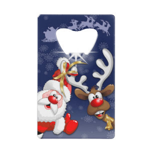 Santa en Reindeer Merry Christmass Happy Cartoon Kredietkaart Flessenopener