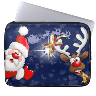 Santa en Reindeer Merry Christmass Happy Cartoon Laptop Sleeve