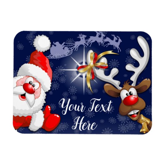Santa en Reindeer Merry Christmass Happy Cartoon Magneet (Horizontaal)