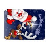 Santa en Reindeer Merry Christmass Happy Cartoon Magneet (Horizontaal)