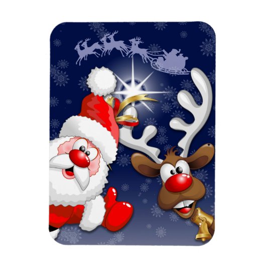 Santa en Reindeer Merry Christmass Happy Cartoon Magneet (Verticaal)