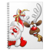 Santa en Reindeer Merry Christmass Happy Cartoon Notitieboek (Voorkant)