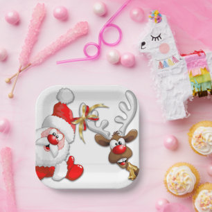 Santa en Reindeer Merry Christmass Happy Cartoon Papieren Bordje
