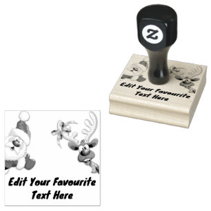 Santa en Reindeer Merry Christmass Happy Cartoon Rubberstempel