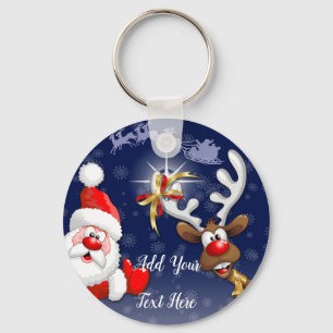 Santa en Reindeer Merry Christmass Happy Cartoon Sleutelhanger