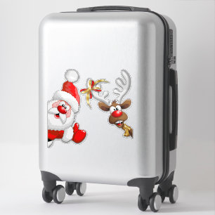 Santa en Reindeer Merry Christmass Happy Cartoon Sticker
