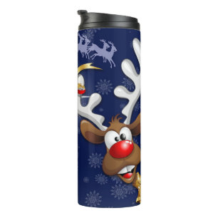Santa en Reindeer Merry Christmass Happy Cartoon Thermosbeker