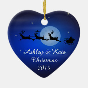 Santa en Reindeer Silhouette Keramisch Ornament
