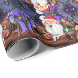 Santa en Reinders Grappig Kerstinpakpapier Cadeaupapier