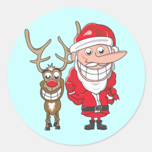 Santa en rendier ronde sticker