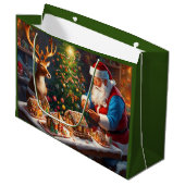 Santa en rendieren maken peperkoek huis groot cadeauzakje (Voorkant Gekanteld)