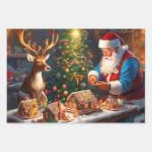 Santa en rendieren maken peperkoek huis inpakpapier vel (Voorkant 3)