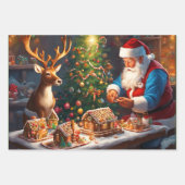 Santa en rendieren maken peperkoek huis inpakpapier vel (Voorkant)