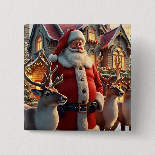 Santa en rendierplein Button (Voorkant)