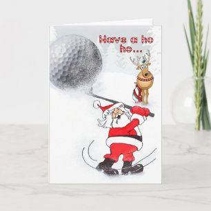 Santa en rendiervriend golfen. feestdagen kaart
