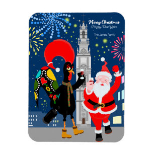 Santa en Rooster toast op de nieuwjaarskaart Magneet