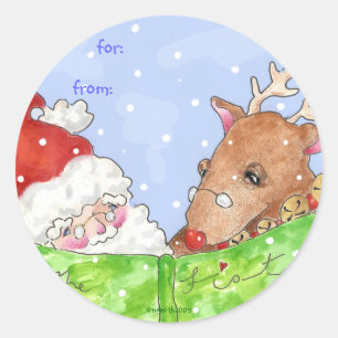 Santa en Rudolf met de lijst Ronde Sticker