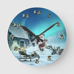 Santa en Rudolph met Sled Ronde Klok