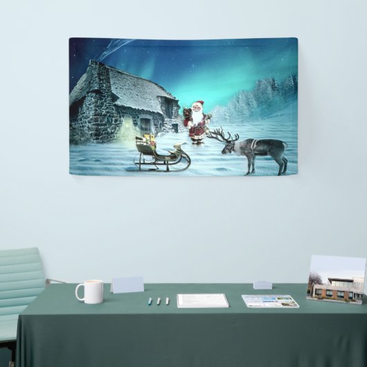 Santa en Rudolph met Sled Spandoek (Beurs)