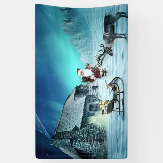 Santa en Rudolph met Sled Spandoek (Verticaal)