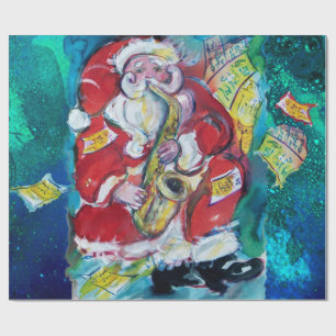 SANTA EN SAX, KERSTFEEST Night Blue Cadeaupapier