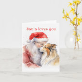 Santa en Sheltie Kaart (Gele Bloem)