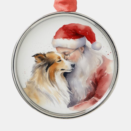 Santa en Sheltie Metalen Ornament (Voorkant)