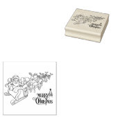 Santa en Sleigh Vrolijke Kerstmis Rubberstempel (Gestempeld)