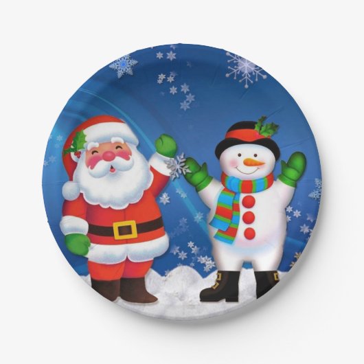 Santa en Snowman Papieren Bordje (Voorkant)