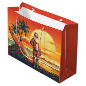 Santa en Surfboard Retro Surfing Beach Kerstmis Groot Cadeauzakje (Voorkant Gekanteld)