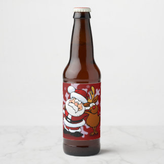 Santa en zijn favoriete rendier aangepaste bierfle bier etiket