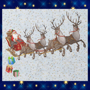 Santa en zijn rendier Vliegende kerstavond groot Cadeaupapier